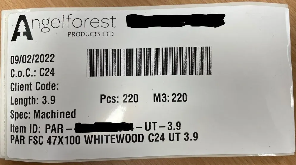 Custom barcode label on a wood pack