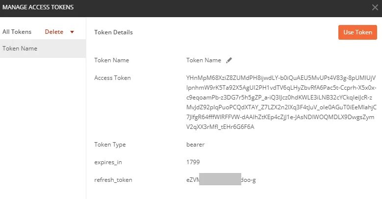 Refresh token and access token returned in Postman