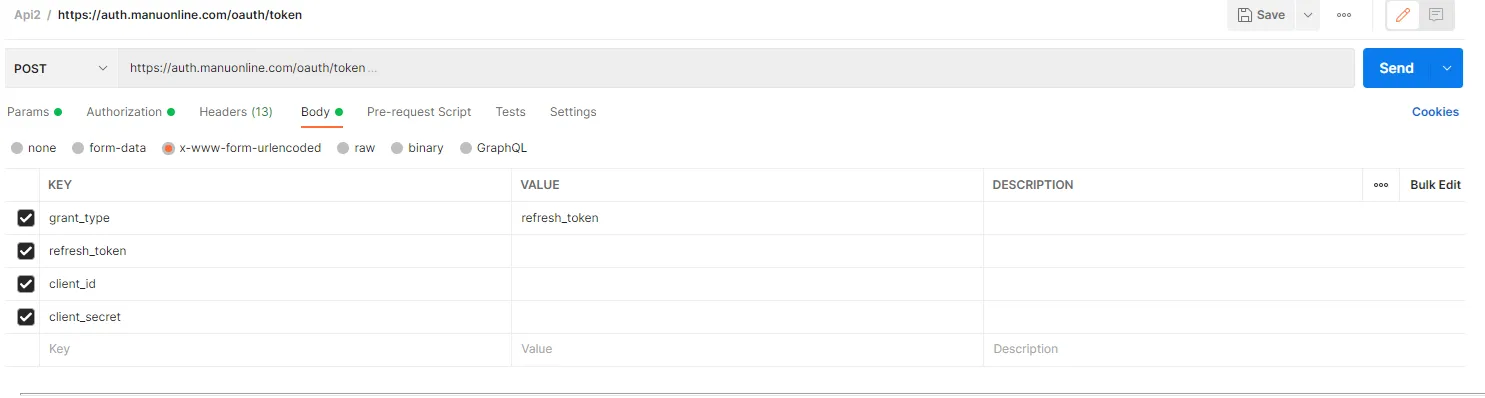 Sending a refresh token in Postman