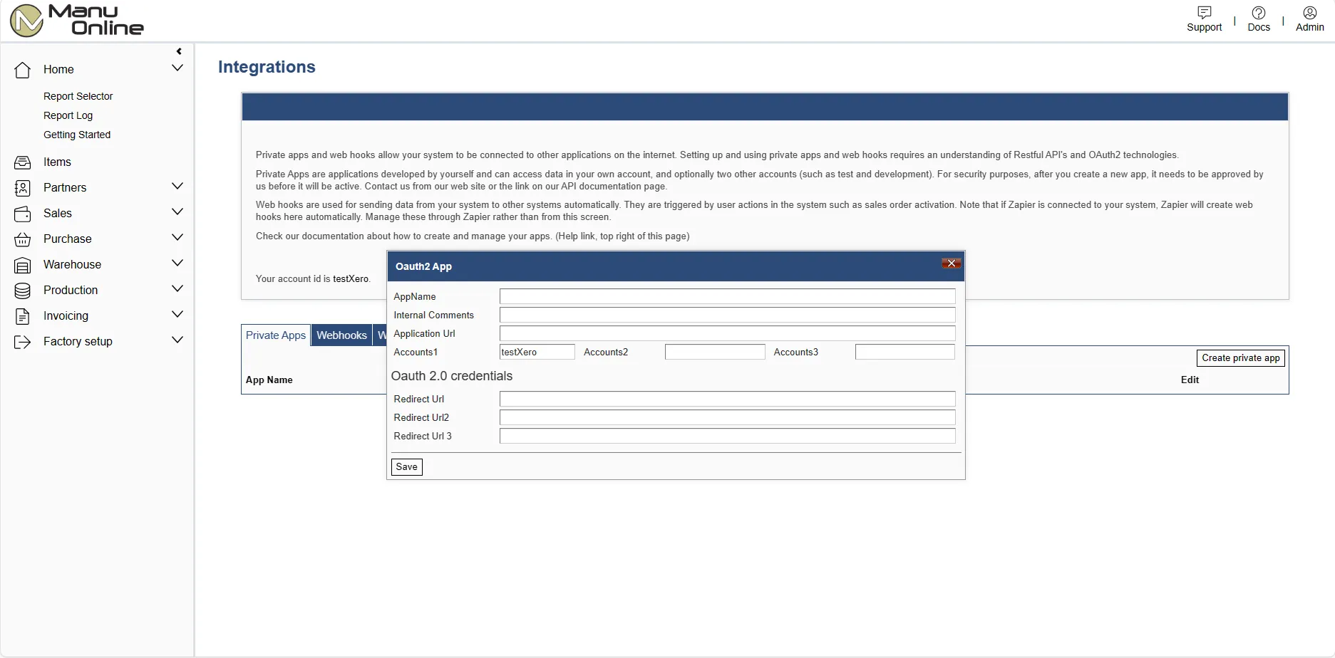 Creating a new app with the API