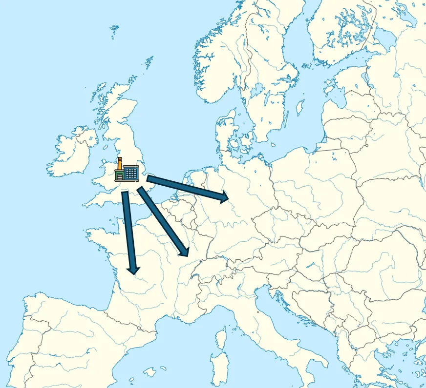 Trade routes before Brexit: goods flowing directly from UK manufacturers
