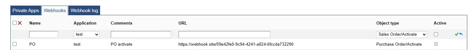 Creating a new webhook in the Manu Online admin screen